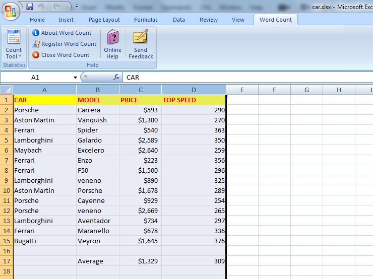 Excel Word Count