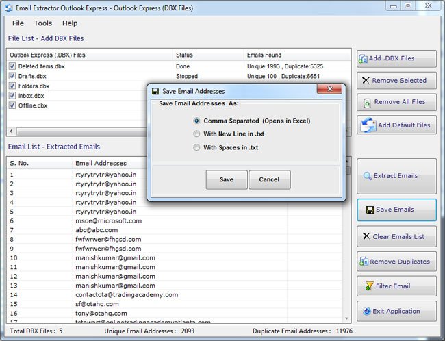 Outlook Express Email Extractor